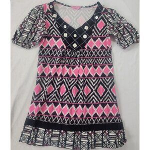 Joyous & Free Women's Dress / Tunic Shirt Size Medium Black Pink White 33" Long